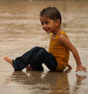 Childhood set free under rain