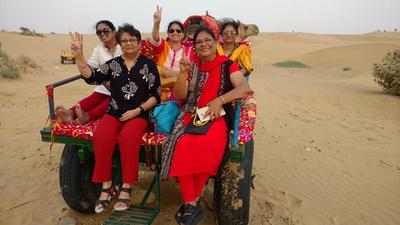 A camel cart ride in the desert